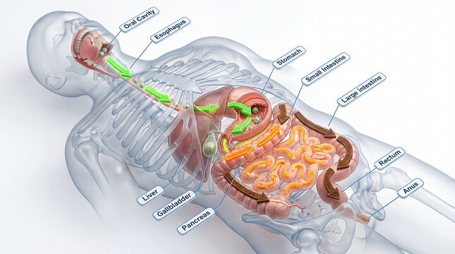 Human digestive system anatomy.