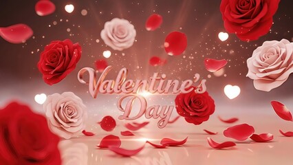 Valentine's Day background with roses and hearts. 3d render