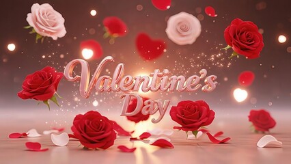 Valentine's Day background with roses and hearts. 3d render