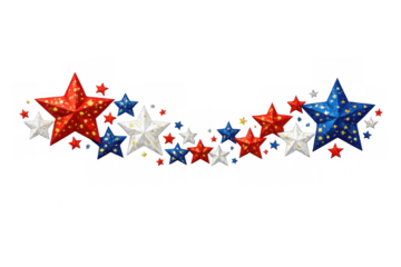 Red, white, and blue glitter stars creating a festive border, symbolizing patriotism and celebration for holidays