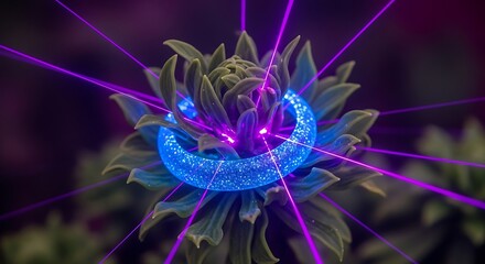 Obraz premium Mystical bloom encircled by celestial light streams and glowing ring