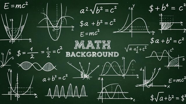 Math background with complex equations and graphs on blackboard for education and science concepts with mathematics and learning and school and university - Powered by Adobe