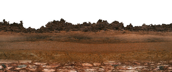 earthen wall layer and texture, Soil layer cross section found rock isolated on transparent...