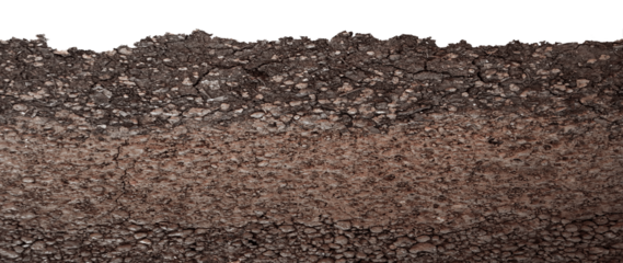 earthen wall layer and texture, Soil layer cross section found rock isolated on transparent background, Form of soil layers, Texture layers of earth surface, png
