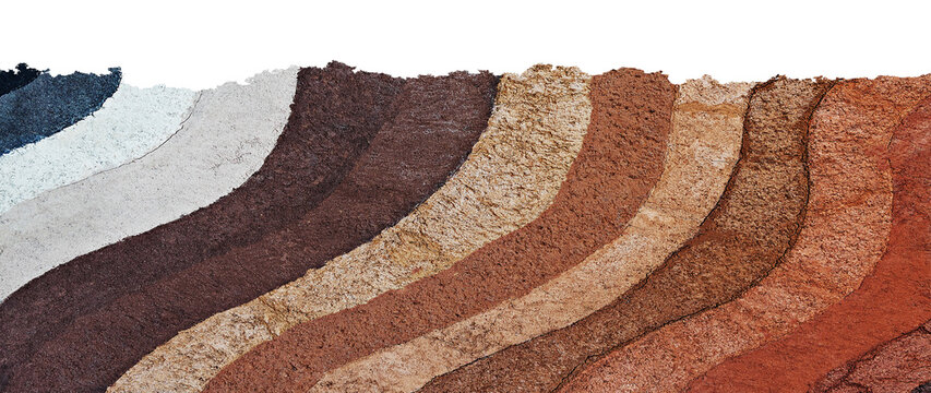 earthen wall layer and texture, Soil layer cross section found rock isolated on transparent background, Form of soil layers, Texture layers of earth surface, png