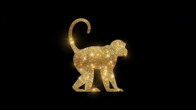 Luxury Monkey with golden glitter, alpha channel