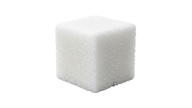 Single sugar cube on a white background