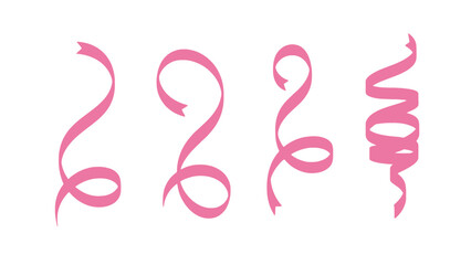 Obraz premium A set of pink ribbons on a white background for decoration