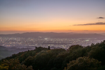 比叡山から見た夕暮れの京都市街