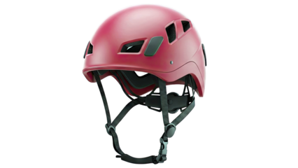 Red Climbing Helmet with Vents and Straps