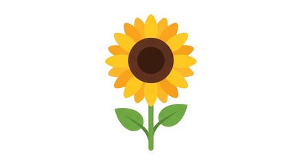 Obraz premium A vibrant cartoon sunflower with bright yellow petals and green leaves stands alone on a white background