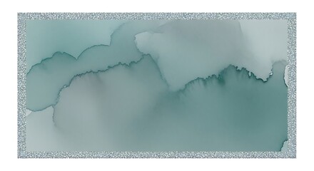 Elegant watercolor abstract with glitter frame in teal and silver tones.
