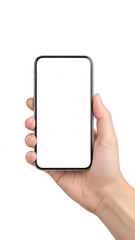 Hand holding smartphone isolated on transparent background