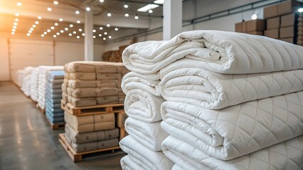Stacks of Clean Folded Blankets Prepared for Distribution