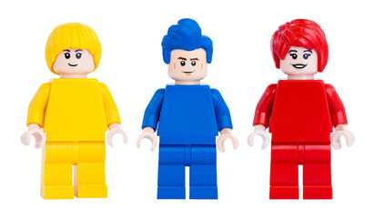 Obraz premium Dortmund - Deutschland 19. Januar 2026 - Lego Minifigur in gelb, blau und rot