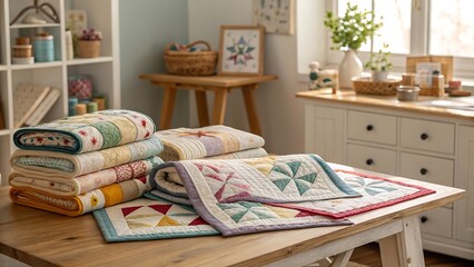 Collection of Handmade Quilts in Cozy Display