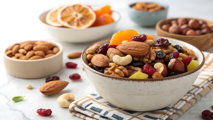 Bowl of Assorted Nuts and Dried Fruits