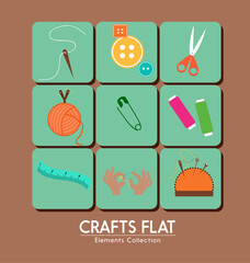 Flat Colored Crafts Icons Collection