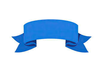 A vibrant, floating blue ribbon banner against a stark black background