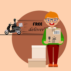 Free Delivery Banner with Delivering Boy Icon