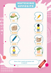 Matching Opposites Practice Worksheet for Kids
