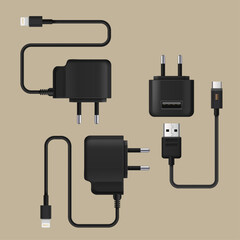 Realistic Mobile Charging Tools Icons