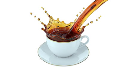 Coffee Pouring into a White Cup, Creating a Splash
