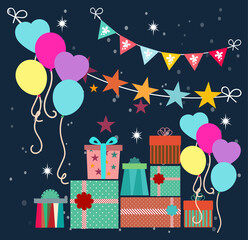 Birthday Background with Balloons and Gifts