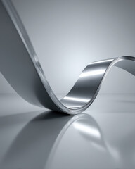 Curved stainless steel arc panel creating soft mirrored gradient on bright minimal background
