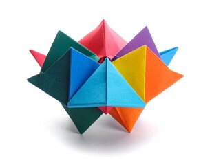 Origami modular starburst, vibrant paper geometric sculpture