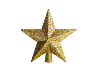 Fototapeta premium Glittering Gold Star Tree Topper on Black Background sparkling shiny