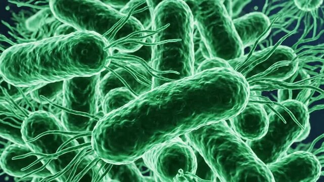 Salmonella bacteria cluster viewed under microscopic lens in a laboratory setting