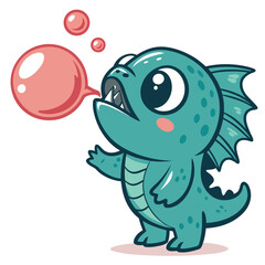 Obraz premium Chibi Fish Monster Red Ink Bubble Illustra