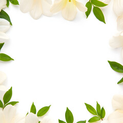 Soft White Magnolia and Fresh Green Leaves Frame