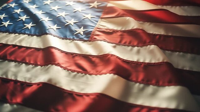 Waving American Flag in the Wind Close Up