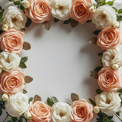 Luxury Peach and White Rose Premium Floral Frame