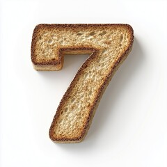 A number 7 shape bread slice, alphabet lettering, isolated white