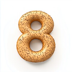 Number 8 shaped from cream donut texture snack for kids, isolated white