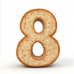A number 8 shape bread slice, alphabet lettering, isolated white