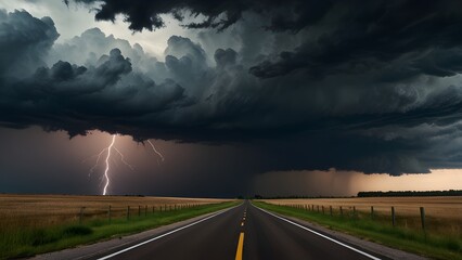 Twister Funnel Cloud and Dramatic Lightning in Stormy Weather
