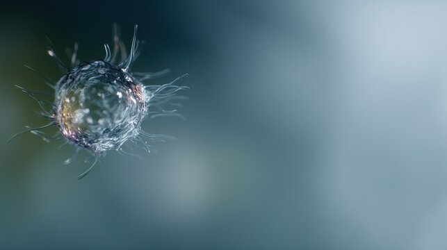 Close-up of a microscopic view of a small, round, spherical object. the object appears to be made up of multiple strands of thin, thin strands that are connected to each other.