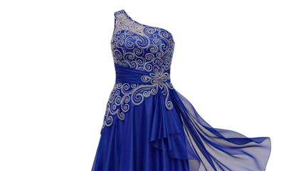 Royal Blue One-Shoulder Embellished Gown