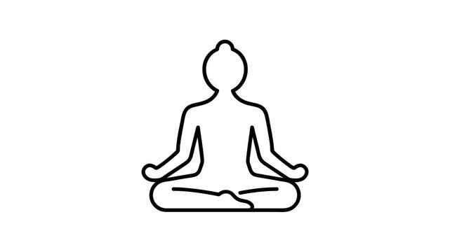 Black simple thin line animation of meditation or yoga, 4K video on a white background, seamless loop 4K video representing meditation.