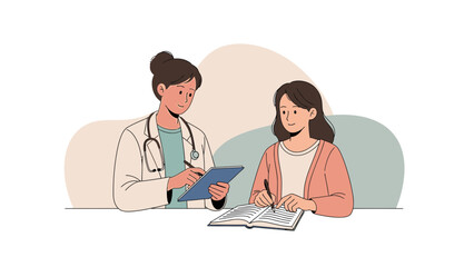 Obraz premium Doctor and patient consultation, medical check-up, healthcare and wellness