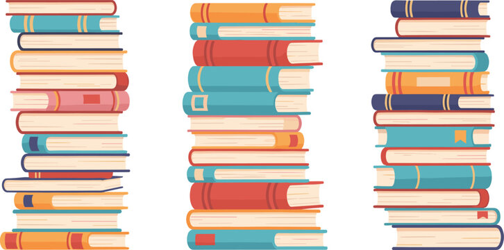 Tall Book Stack Illustration Collection with Reading, Education, Learning, Library, and Knowledge Concepts for Website, App, Editorial, and Print Design