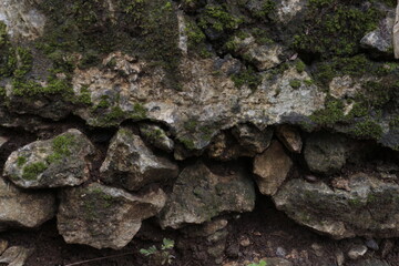 stone wall with moss and stone