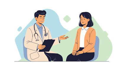 Obraz premium Doctor Consulting Patient About Health Issues, Medical Appointment Illustration