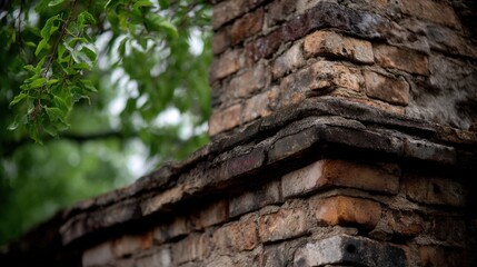 Close-up of a brick wall. the wall appears to be old and weathered, with cracks and chips in the bricks.