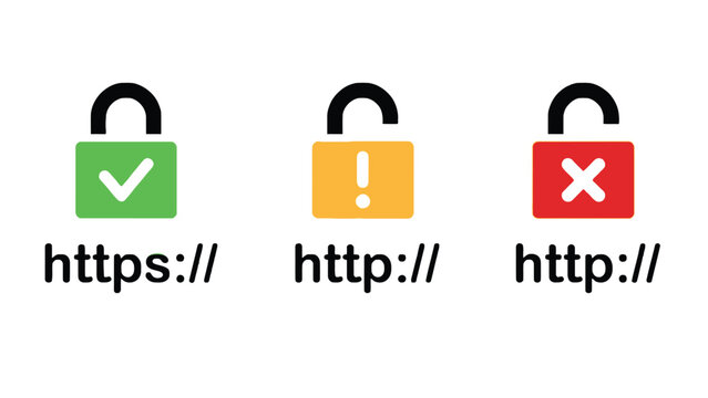 A graphic illustrating secure and insecure internet connections with padlock icons