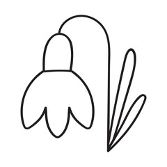 Snowdrop Simple Outline Vector, Minimalist Black Contour Spring Flower Icon on White Background